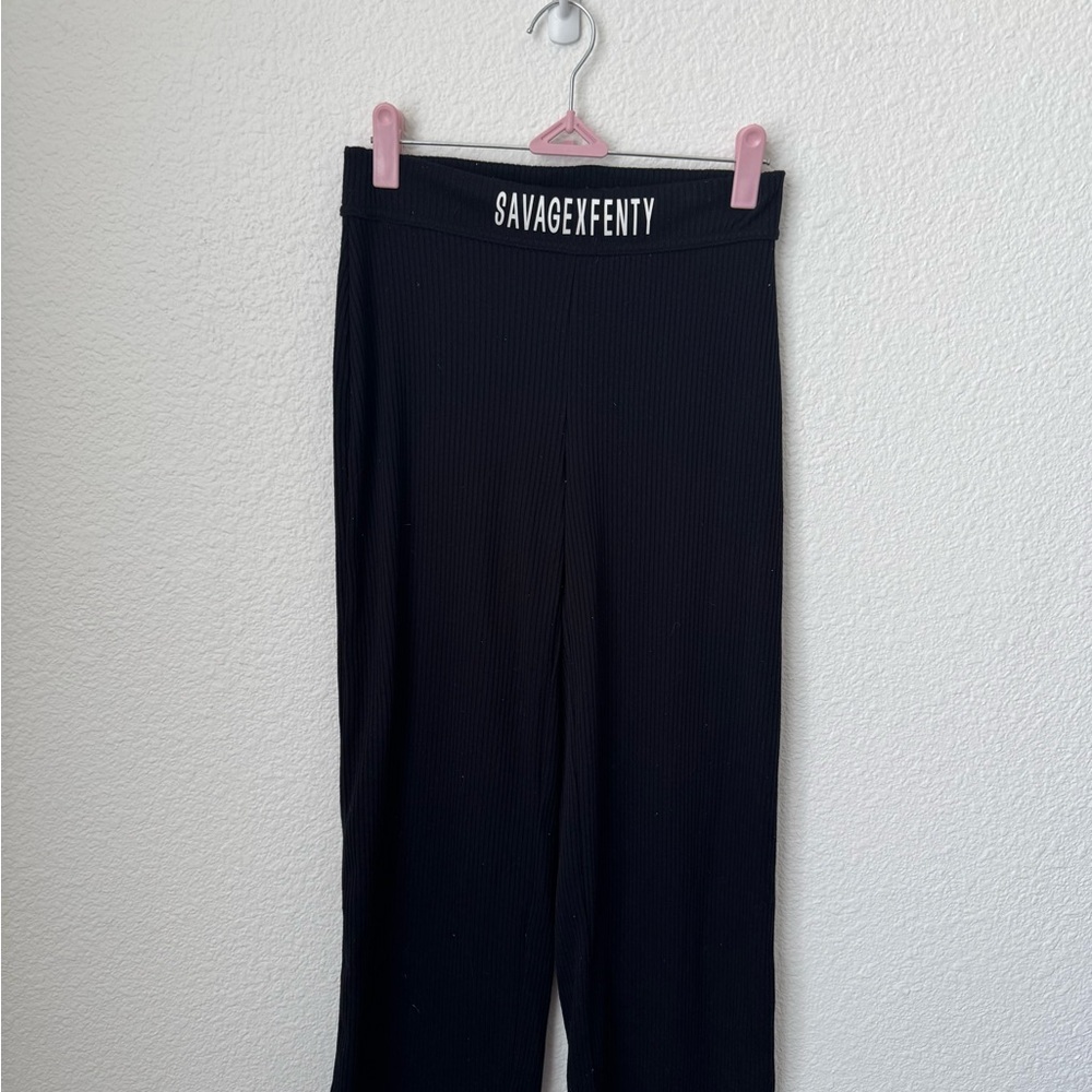 Savage X Fenty Xssential Heavy Rib Straight Leg Logo Pants - Black